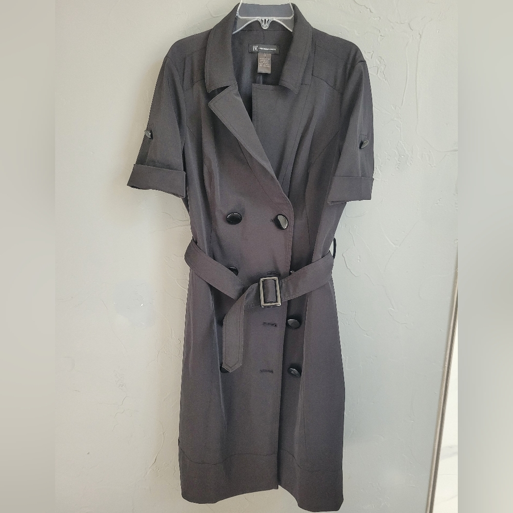 INC Black Double Breasted Trench Coat